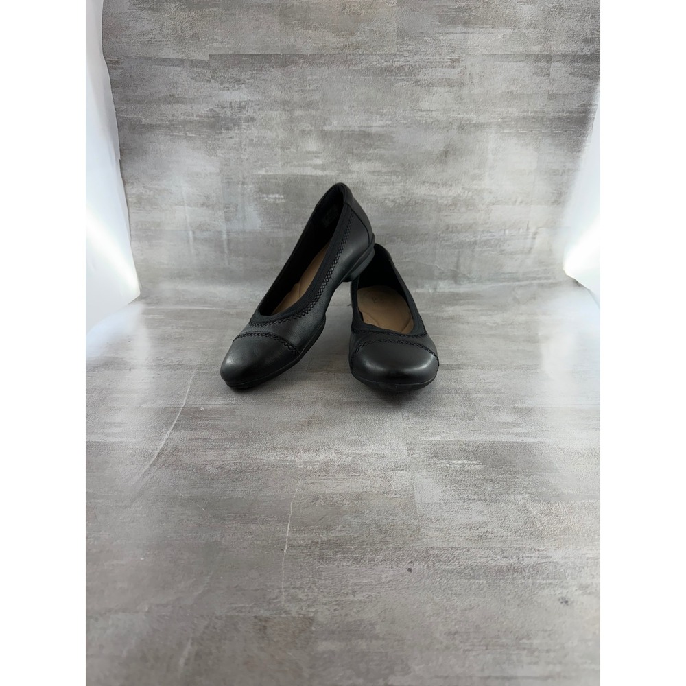 Clarks Collection Black Leather Ballet Flats Round Toe Slip On Shoes Women Sz 7M